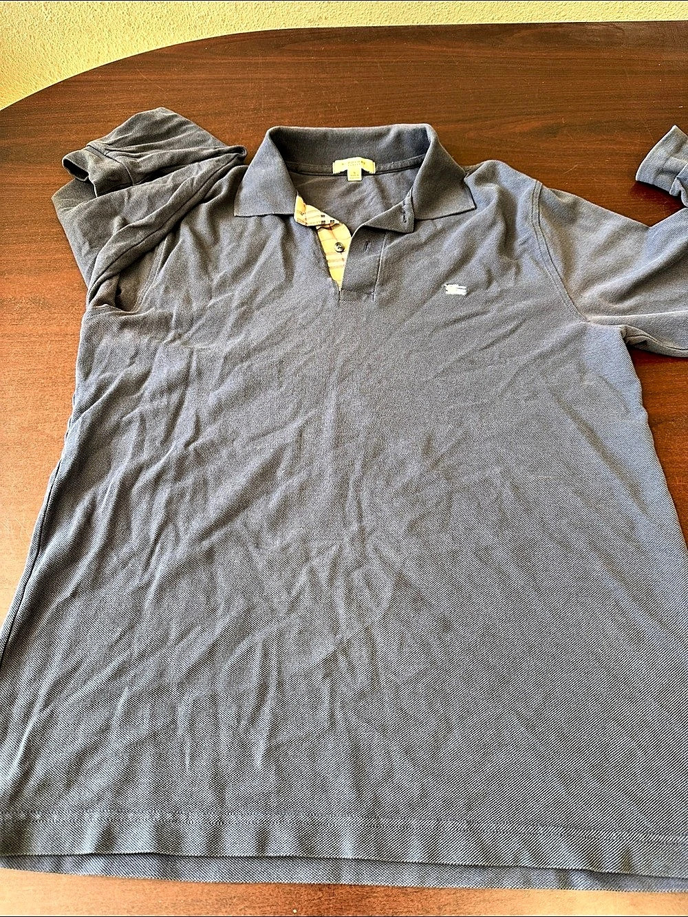 3#15Burberry London LS Cotton Pique Polo Shirt with Check Placket Men's
